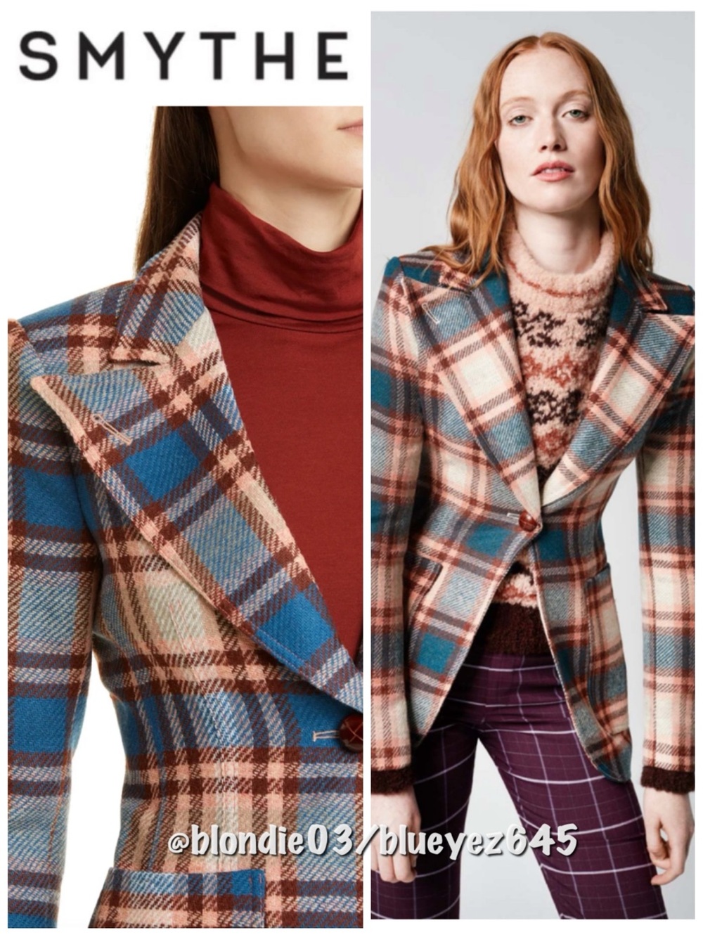 Smythe “Birkin” patch pocket apricot plaid blazer 6 NWT